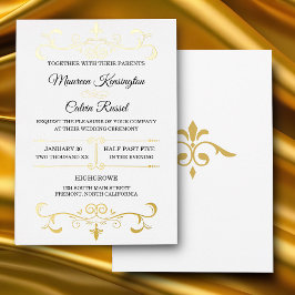 Elegant Gold Filigree on White, Wedding Folieneinladung