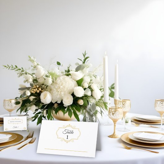 Elegant Gold Filigree on White, Wedding Platzkarte