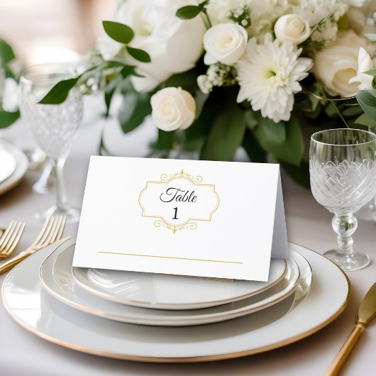Elegant Gold Filigree on White, Wedding Platzkarte