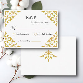 Elegant Gold Filigree on White, Wedding RSVP Begleitkarte