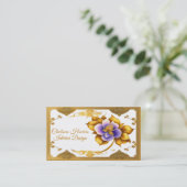 Elegant Gold Filigree Schöne Lila Blume Visitenkarte (Stehend Vorderseite)