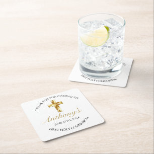 Elegant Gold First Holy Communion Vielen Dank Rechteckiger Pappuntersetzer