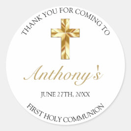 Elegant Gold First Holy Communion Vielen Dank Runder Aufkleber