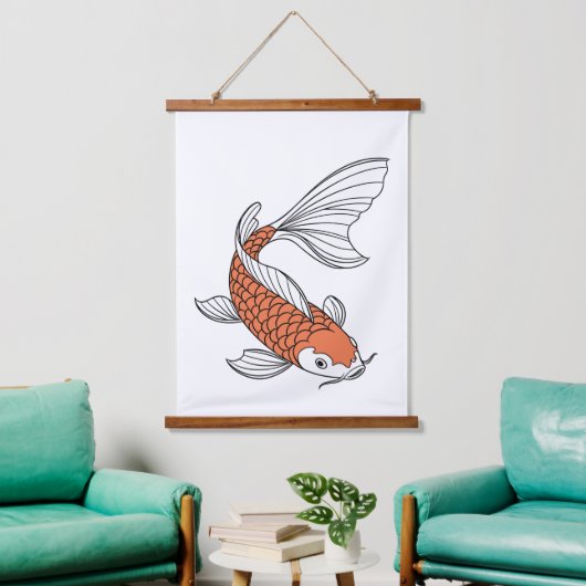 Elegant Gold Fish Decorative Wall Hanging Tapestry Wandteppich Mit Holzrahmen (Wohnzimmer)