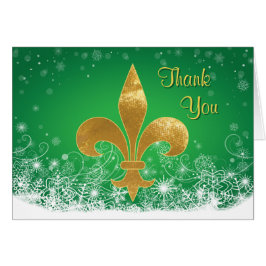 Elegant Gold Fleur Green Holiday Dankeschön Card