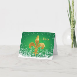 Elegant Gold Fleur Green Holiday Thank You Card Dankeskarte