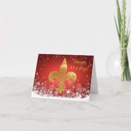 Elegant Gold Fleur Red Holiday Feiertagskarte