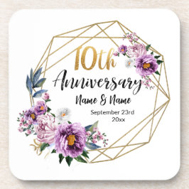 Elegant Gold Floral 10-Jahres-Jubiläum Getränkeuntersetzer