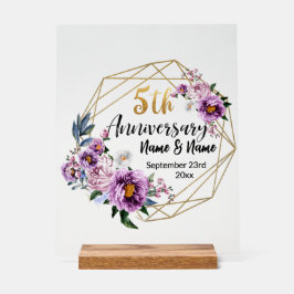 Elegant Gold Floral 5-Jahres-Jubiläum Acrylschild