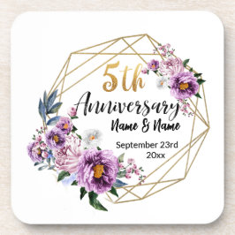 Elegant Gold Floral 5-Jahres-Jubiläum Getränkeuntersetzer