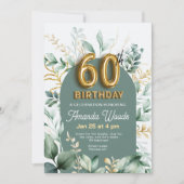 Elegant Gold Floral 60. Geburtstag Einladung (Vorderseite)