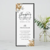Elegant Gold Floral 60th Birthday Program Menu Einladung (Stehend Vorderseite)