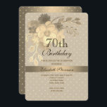 Elegant Gold Floral 70. Geburtstag Einladung<br><div class="desc">Feiern Sie einen Meilenstein im Stil mit dieser eleganten 70. Geburtstagsveranstaltung mit einem weichen, Vintagen Blumendesign in den Farbtönen Gold und Beige. Mit Imitaten aus metallischem Glanz und klassischer Schriftzypografie ist dieses Design perfekt für eine anspruchsvolle Geburtstagsfeier-Ansammlung. Der Hintergrund umfasst subtile Polka-Punkte und eine botanische Bouquet-Illustration, die eine zeitlose und...</div>