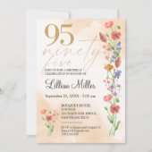Elegant Gold Floral 95th Birthday, 95 Years Invite Einladung (Vorderseite)