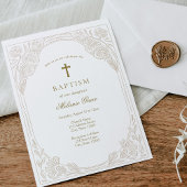 Elegant Gold Floral Baptism Invitation Einladung