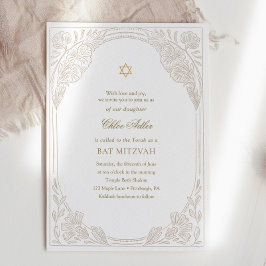Elegant Gold Floral Bat Mitzvah  Einladung