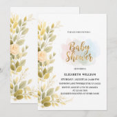 Elegant Gold Floral Botanical Baby Shower  Einladung (Vorne/Hinten)