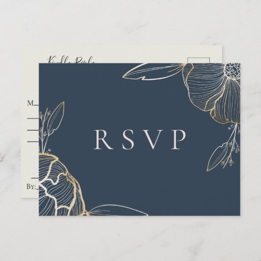 Elegant Gold Floral Botanical Wedding RSVP Einladungspostkarte (Vorne/Hinten)