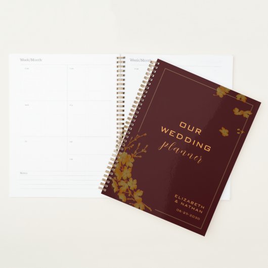 Elegant Gold Floral Burgundy Wedding Planer (Anzeige)