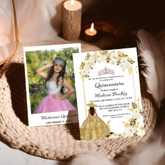 Elegant Gold Floral Butterfly Quinceanera Einladung