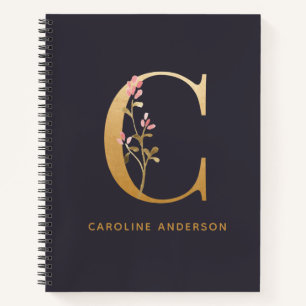 Elegant Gold Floral C Monogram Chic Personalisiert Notizblock