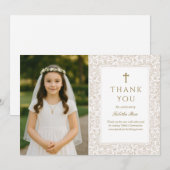 Elegant Gold Floral Communion Thank You Card Einladung (Vorne/Hinten)