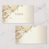 Elegant Gold Floral Damask Monogram Ivory Wedding Platzkarte (Vorne/Hinten)