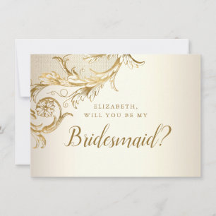 Elegant Gold Floral Damask Script Bridesmaid Einladung