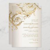 Elegant Gold Floral Damask Shiny Champagne Wedding Einladung (Vorne/Hinten)
