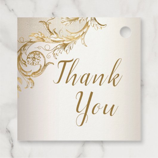 Elegant Gold Floral Damask Shiny Champagne Wedding Geschenkanhänger (Rückseite)