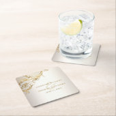 Elegant Gold Floral Damask Shiny Champagne Wedding Rechteckiger Pappuntersetzer (Vor Ort)