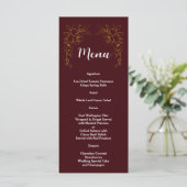 Elegant Gold Floral Deep Burgundy Wedding  Menükarte (Stehend Vorderseite)