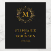 Elegant Gold Floral Deko Wreath Monogram Weinetikett (Einzelnes Label)