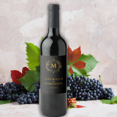 Elegant Gold Floral Deko Wreath Monogram Weinetikett