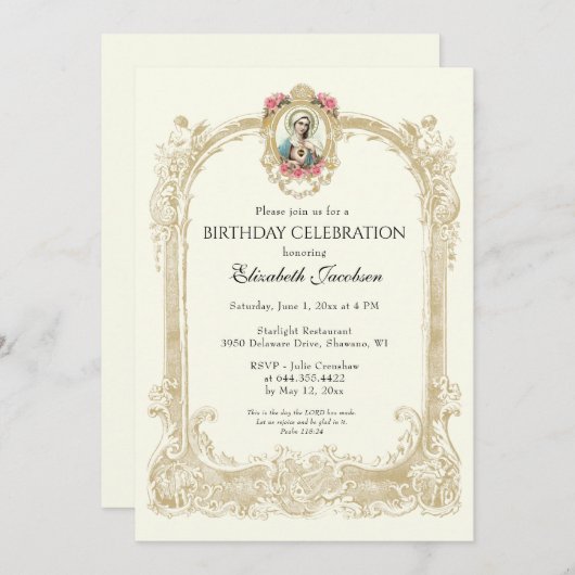 Elegant Gold Floral Einladung (Vorne/Hinten)