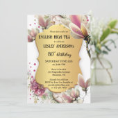 Elegant Gold Floral English High Tea Einladung (Stehend Vorderseite)