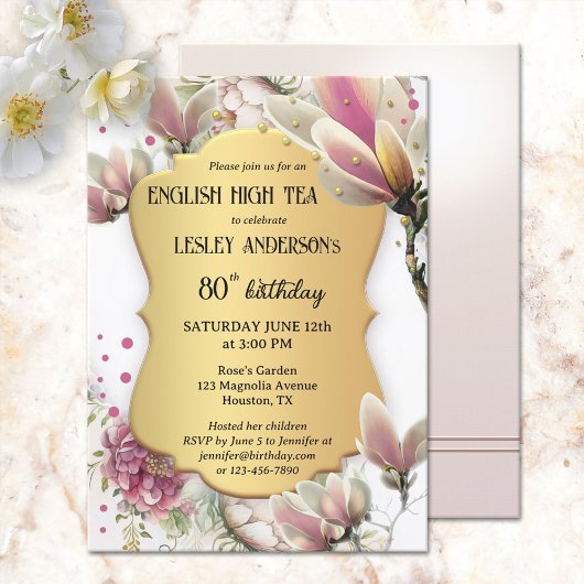 Elegant Gold Floral English High Tea Einladung