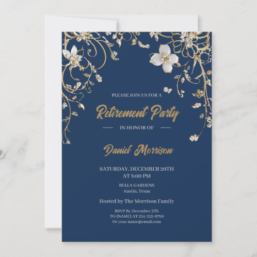 Elegant Gold Floral Frame Retirement 2025 Einladung (Vorderseite)