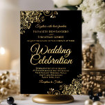 Elegant Gold Floral Frills Classic Black Wedding Folieneinladung<br><div class="desc">Diese elegante Hochzeitseinladung beinhaltet echten Foliendruck auf einem klassischen schwarzen Hintergrund. Das wunderschöne Design hat extravagante Schriftzeichen mit verzierten Blumenbögen und Wirbel in den Ecken. Stilvoll,  elegant,  raffiniert und elegant,  ist diese Einladung extravagant und glänzend. Eine wunderschöne und elegante Art,  Freunde und Familie zu einem unvergesslichen Erlebnis zu einladen.</div>