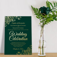 Elegant Gold Floral Frills Emerald Green Wedding