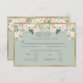 Elegant Gold Floral Green Script Wedding RSVP (Vorne/Hinten)
