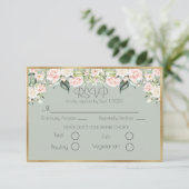 Elegant Gold Floral Green Script Wedding RSVP (Stehend Vorderseite)