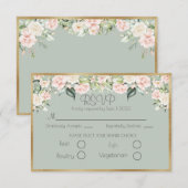 Elegant Gold Floral Green Script Wedding RSVP Karte (Vorne/Hinten)