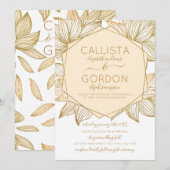 Elegant Gold Floral Hexagon Terrarium Wedding Einladung (Vorne/Hinten)