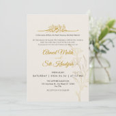 Elegant Gold Floral Islamic Wedding Nikah Einladung (Stehend Vorderseite)
