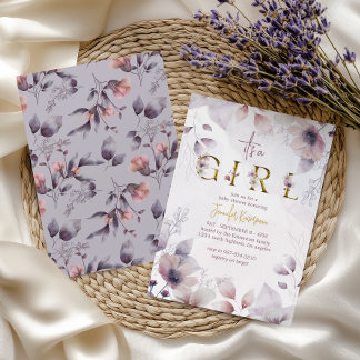 Elegant Gold Floral It's a Girl Babyparty Einladung