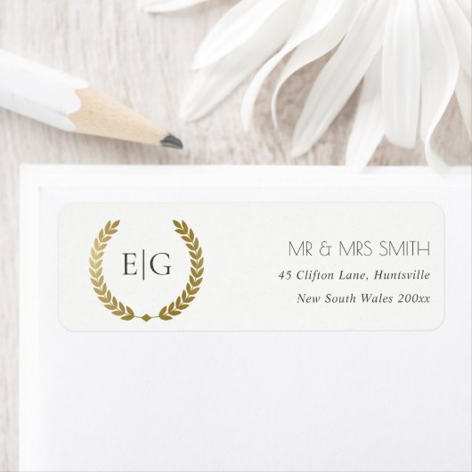 ELEGANT GOLD FLORAL LAUREL WREATH MONOGRAM ADRESSE (Insitu)