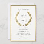 ELEGANT GOLD FLORAL LAUREL WREATH WEDD INVITE DANKESKARTE (Vorderseite)