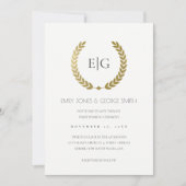 ELEGANT GOLD FLORAL LAUREL WREATH WEDD INVITE DANKESKARTE (Vorderseite)