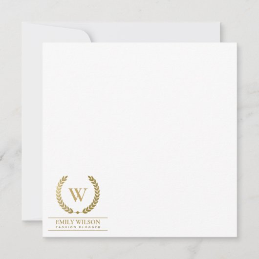 ELEGANT GOLD FLORAL LAUREL WREATING INITIAL COPERA MITTEILUNGSKARTE (Vorderseite)